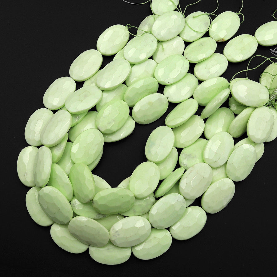 Natural Lemon Chrysoprase Faceted Oval Beads Vetically Drilled Natural Yellow Green Gemstone 15.5" Strand