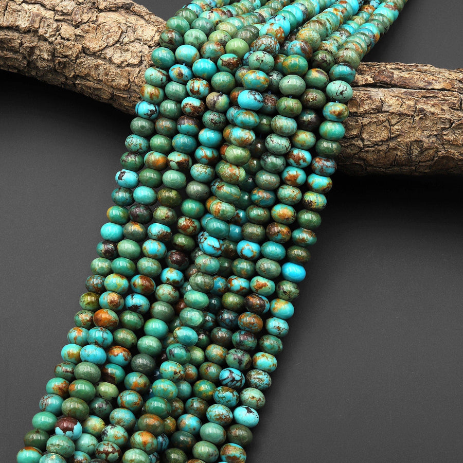 Genuine Natural Turquoise Smooth Thick Rondelle Beads 8x6mm Genuine Blue Green Gemstone 15.5" Strand