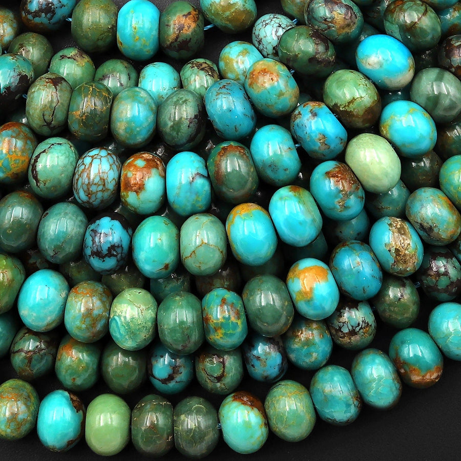 Genuine Natural Turquoise Smooth Thick Rondelle Beads 8x6mm Genuine Blue Green Gemstone 15.5" Strand