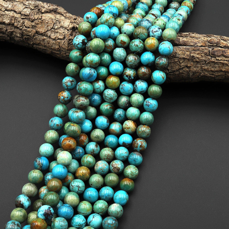 Real Genuine Natural Blue Green Golden Brown Turquoise 10mm Smooth Round Beads 15.5" Strand