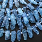 Rare Natural Blue Santa Maria Aquamarine Freeform Top Side Drilled Rectangle Beads 15.5" Strand