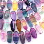 Natural Rainbow Fluorite Purple Green Blue Yellow Freeform Oval Rectangle Beads Top Side Drilled 15.5" Strand