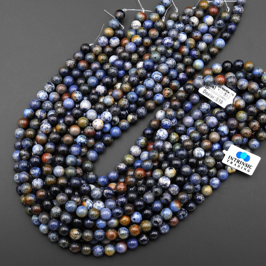 Natural Sunset Dumortierite Round Beads 4mm 6mm 8mm 10mm 12mm Round Beads Rare Earthy Blue Rusty Orange Natural Stone 15.5" Strand