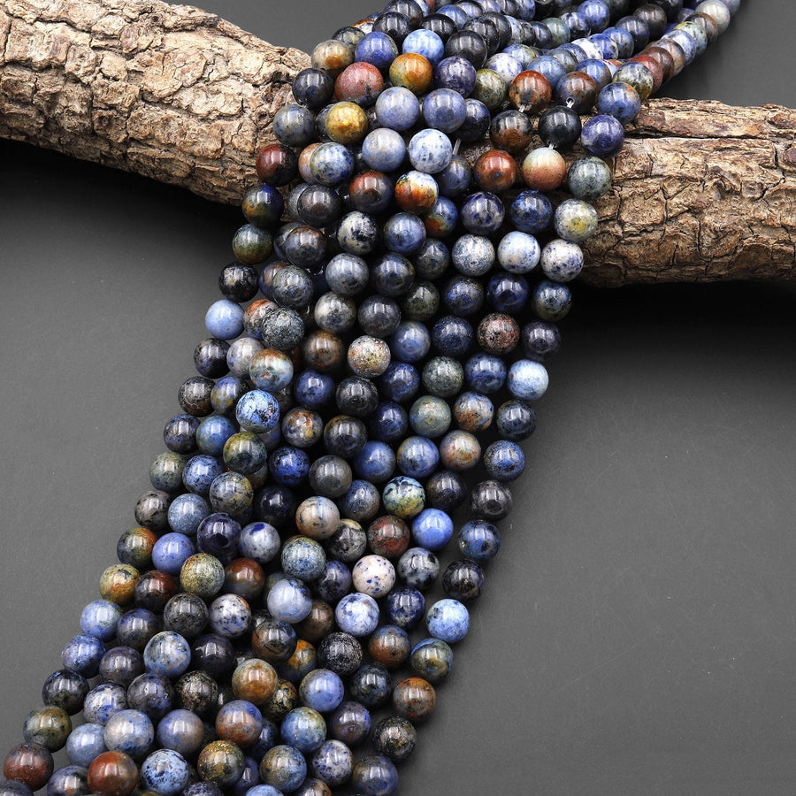 Natural Sunset Dumortierite Round Beads 4mm 6mm 8mm 10mm 12mm Round Beads Rare Earthy Blue Rusty Orange Natural Stone 15.5" Strand