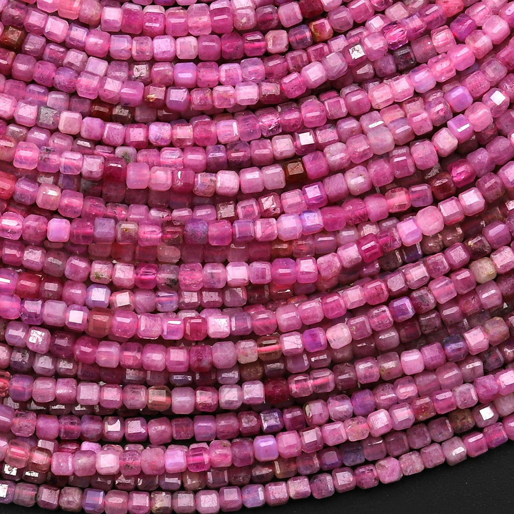 AAA Real Genuine Natural Pink Burma Ruby Faceted 2mm Cube Dice Square Beads Micro Faceted Laser Diamond Cut 15.5" Strand