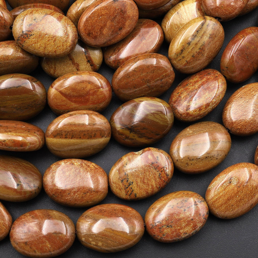 Extremely Rare Natural Reddish Brown Cripple Creek Jasper Oval Beads 15.5" Strand