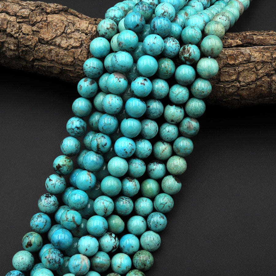 Real Genuine Natural Blue Turquoise 10mm Smooth Round Beads 15.5" Strand