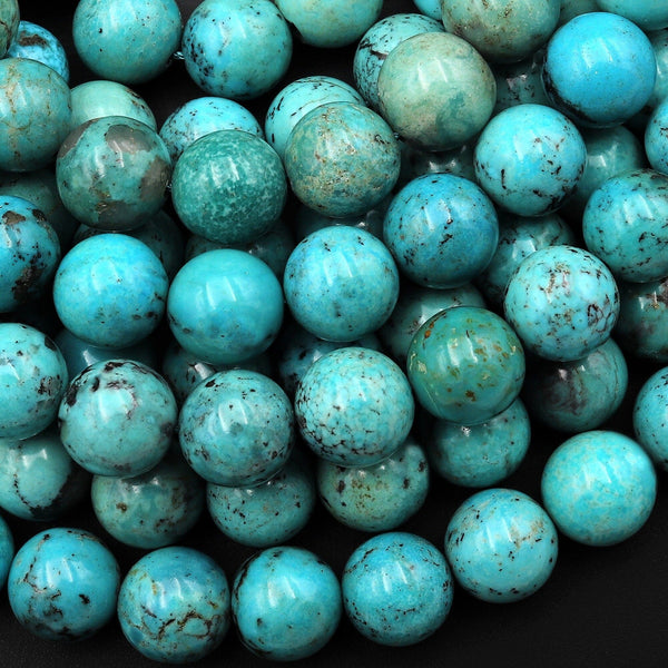 Real Genuine Natural Blue Turquoise 10mm Smooth Round Beads 15.5" Strand