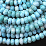 Natural Blue Larimar 8mm Smooth Rondelle Beads Real Genuine Larimar Gemstone 15.5" Strand