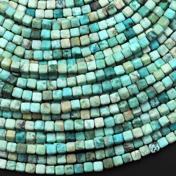 Faceted Genuine Natural Peruvian Turquoise 2mm 3mm Cube Beads 15.5" Strand