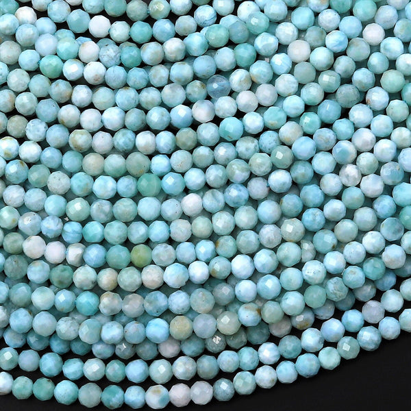 AA Natural Blue Larimar Beads Faceted 3mm Round Beads Genuine Gemstone 15.5" Strand