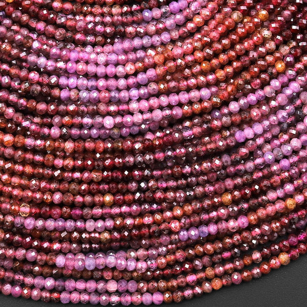 Real Genuine Natural Ruby Gemstone Faceted 2mm Rondelle Beads 15.5" Strand