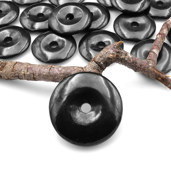 Genuine Natural Shungite Donut Pendant 30mm 40mm High Quality Black Lustrous Gemstone from Russia