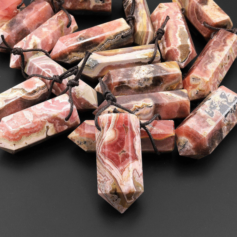 Natural Rhodochrosite Obelisk Point Pendant Side Drilled Tower Pendulum Healing Crystal