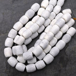 Large Natural White Sponge Coral Beads Drum Gemstone 15.5" Strand