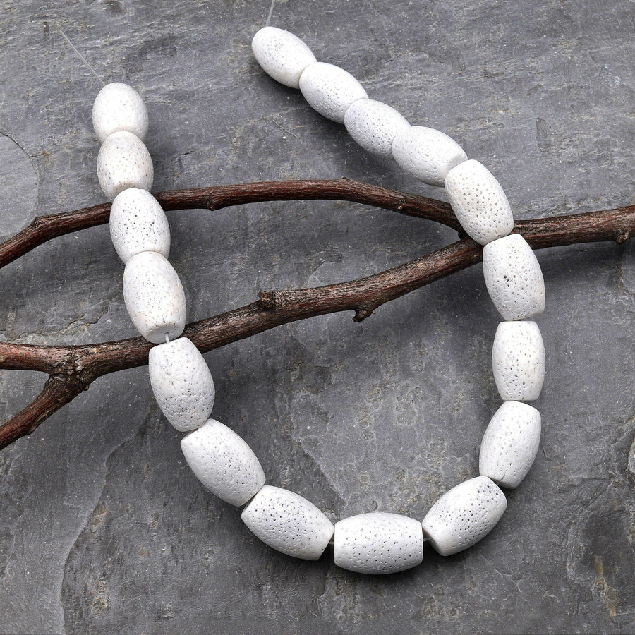 Large Natural White Sponge Coral Beads Long Drum Cylinder Tube Gemstone 15.5" Strand