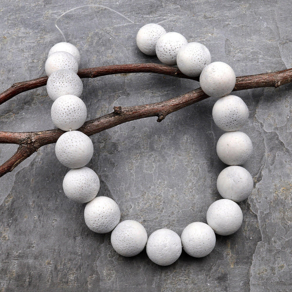 Large Natural White Sponge Coral Beads 20mm 24mm 26mm 28mm 30mm Round Hand Cut Gemstone 15.5" Strand