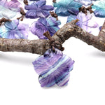 Hand Carved Real Natural Fluorite Flower Pendant Gemstone Bead