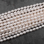 Genuine White Freshwater Potato Oval 5x7mm 6x8mm Pearl Shimmery Iridescent Classic White Pearl 15.5" Strand