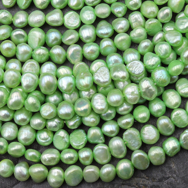 Green Freshwater Pearl 6mm Off Round Potato Nugget Beads 15.5" Strand