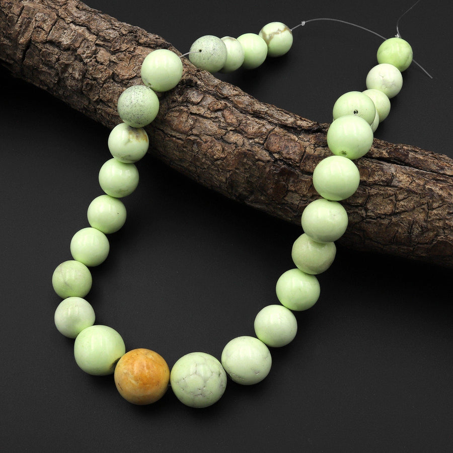 Natural Lemon Chrysoprase 14mm 18mm Round Beads Gemstone 15.5" Strand
