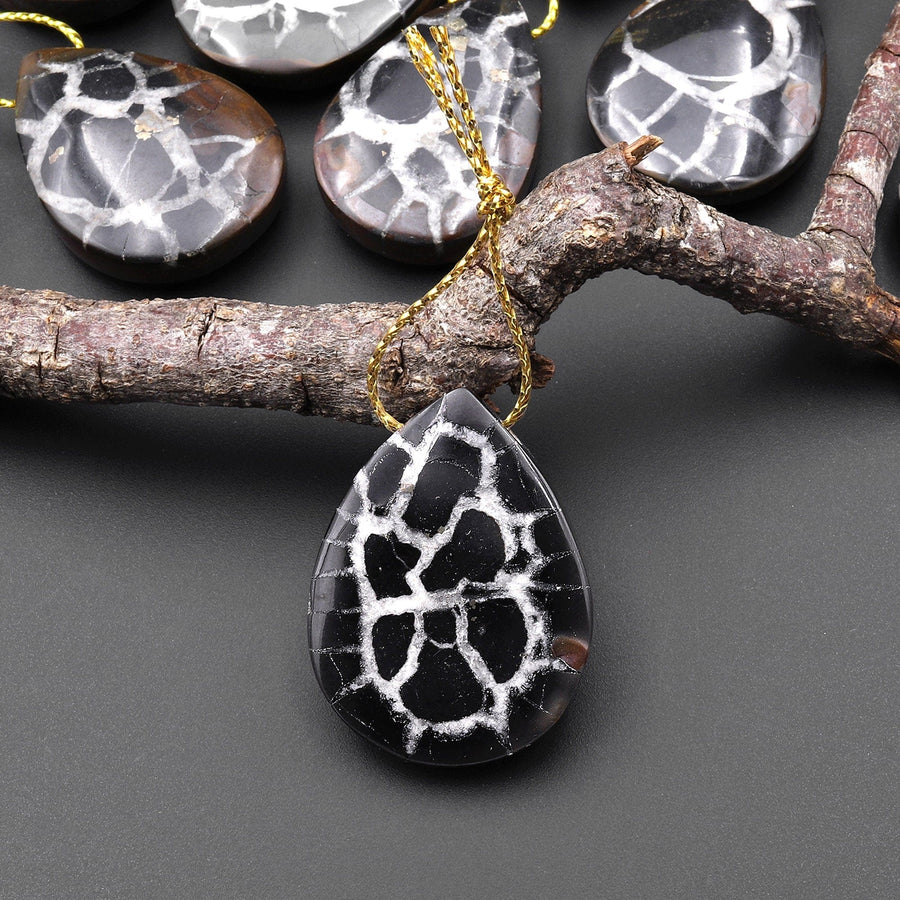 Natural Septarian Fossil Teardrop Pendant Top Side Drilled Gemstone