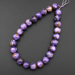 AAA Natural Russian Purple Charoite 16mm Round Beads W Orange Garnet Matrix 15.5" Strand