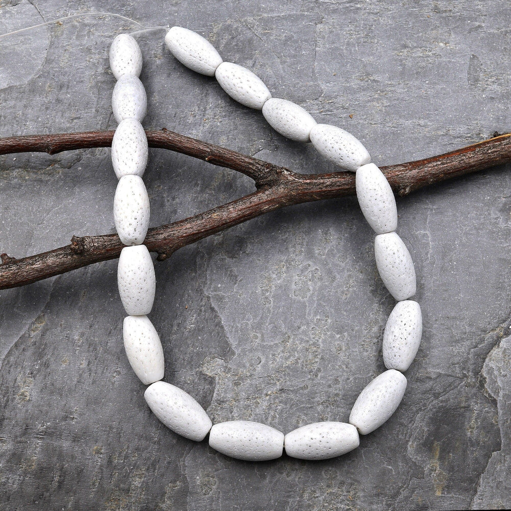 Natural White Sponge Coral Beads Long Drum Cylinder Tube Gemstone 15.5" Strand A1