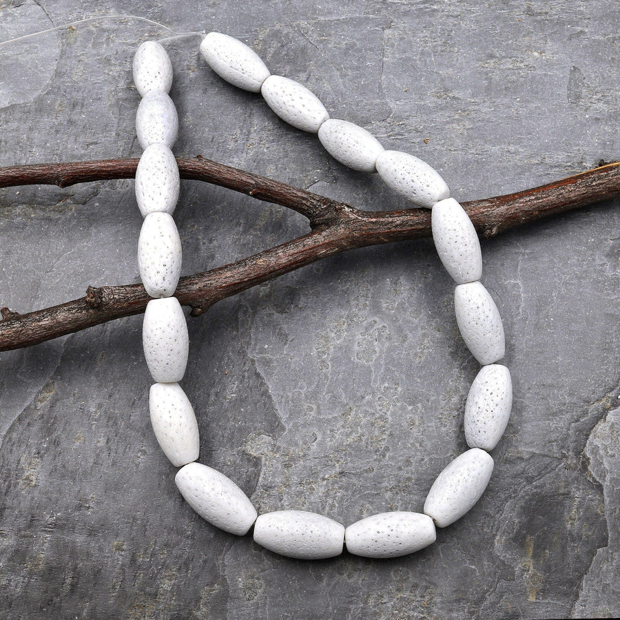 Natural White Sponge Coral Beads Long Drum Cylinder Tube Gemstone 15.5" Strand A1