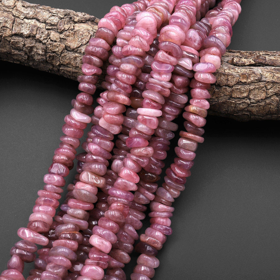 Large Natural Mauve Pink Madagascar Rose Quartz Freeform Chip Rondelle Beads Gemstone 15.5" Strand