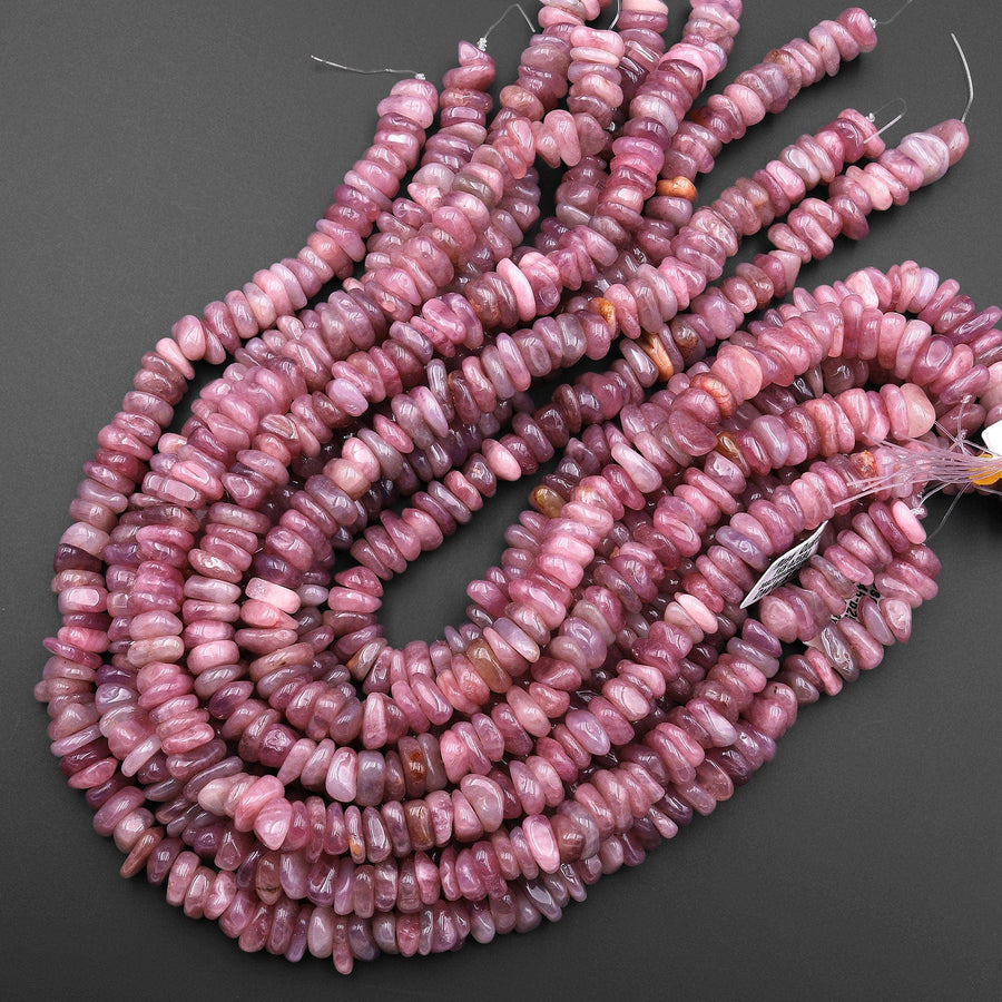 Large Natural Mauve Pink Madagascar Rose Quartz Freeform Chip Rondelle Beads Gemstone 15.5" Strand