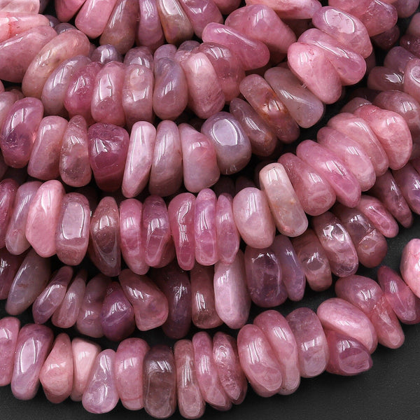 Large Natural Mauve Pink Madagascar Rose Quartz Freeform Chip Rondelle Beads Gemstone 15.5" Strand