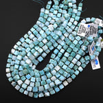 AA Genuine Natural Blue Larimar Beads 8mm 10mm Cube Beads 15.5" Strand