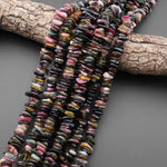 Large Natural Multicolor Tourmaline Freeform Rondelle Disc Center Dilled Beads 15.5" Strand