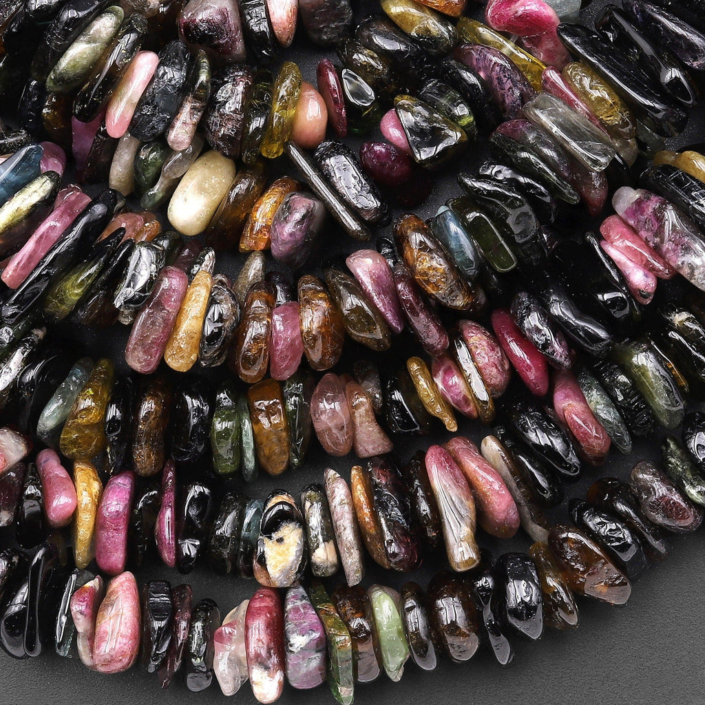 Large Natural Multicolor Tourmaline Freeform Rondelle Disc Center Dilled Beads 15.5" Strand