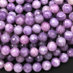 Faceted Natural Violet Purple Lepidolite 8mm Round Beads 15.5" Strand