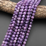 Faceted Natural Purple Lepidolite 8mm Round Beads 15.5" Strand