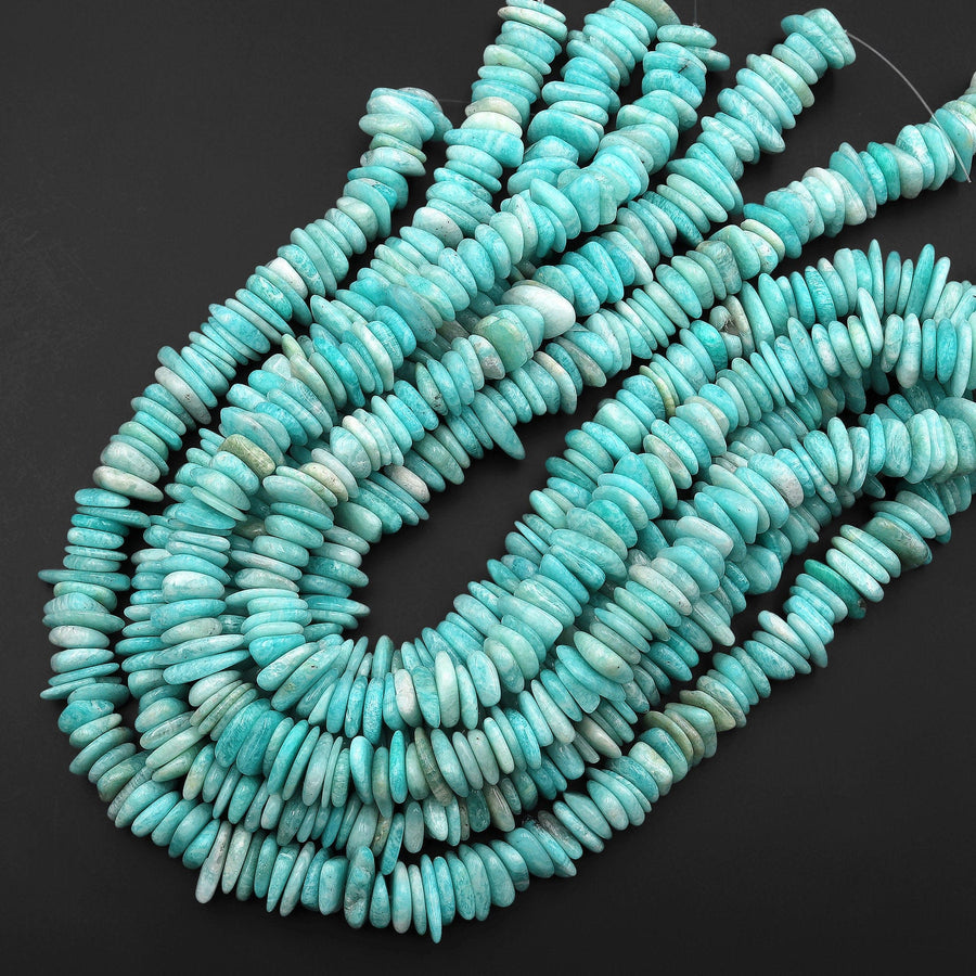 Large Natural Peruvian Turquoise Freeform Rondelle Disc Center Dilled Beads 15.5" Strand