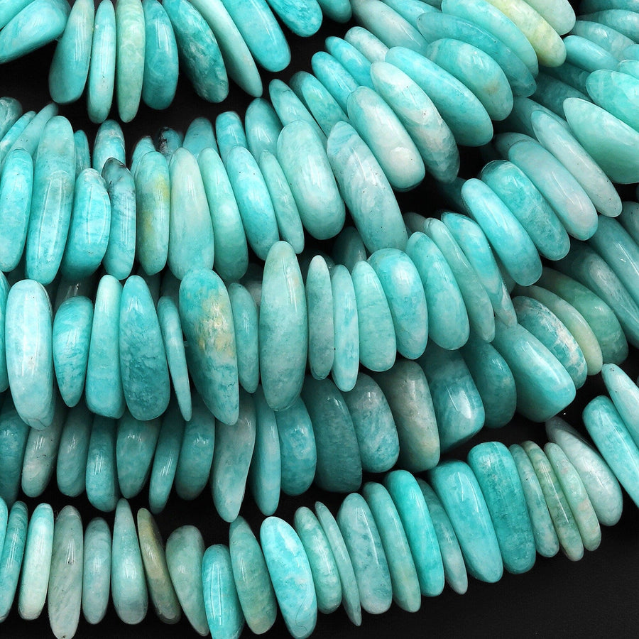 Large Natural Peruvian Turquoise Freeform Rondelle Disc Center Dilled Beads 15.5" Strand