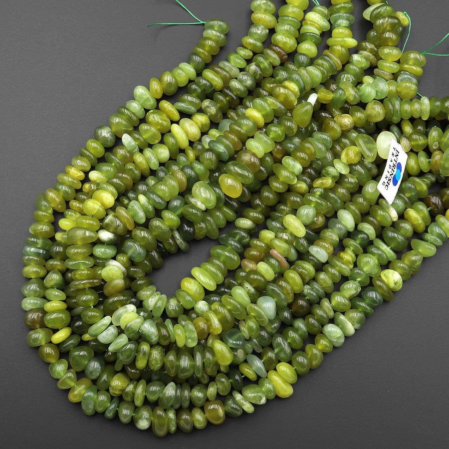 Large Natural Serpentine Jade Freeform Rondelle Disc Center Dilled Beads 15.5" Strand