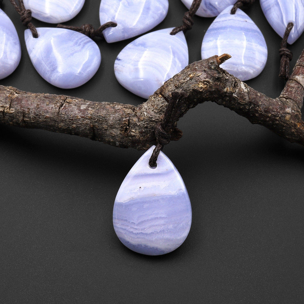 Natural Blue Lace Agate Pear Teardrop Pendant Gemstone Focal Bead A3