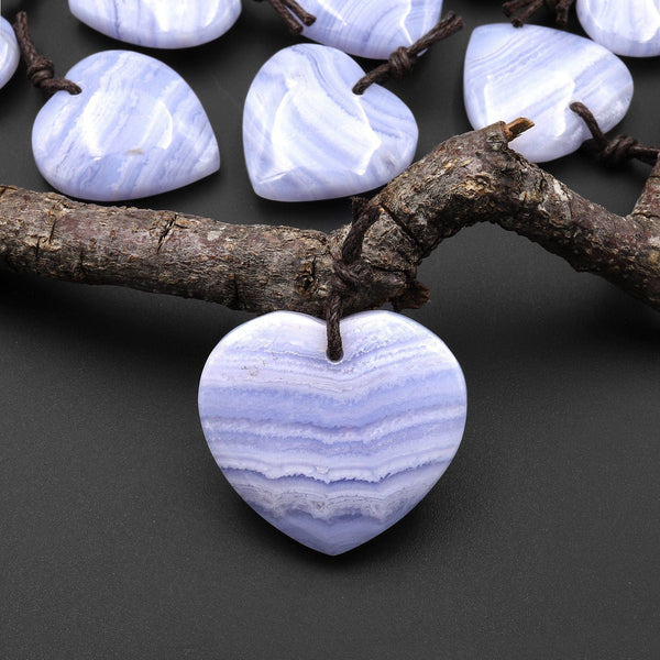 Natural Blue Lace Agate Heart Pendant Gemstone Focal Bead A3
