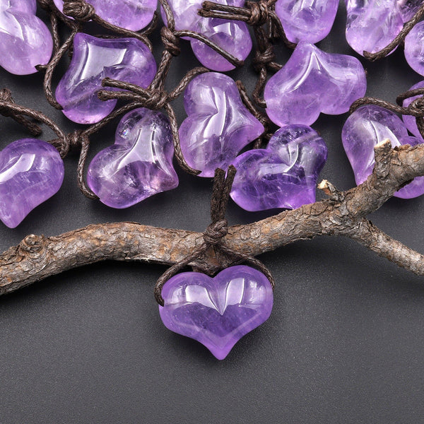 AAA Natural Purple Amethyst Puffy Heart Pendant Side Drilled Gemstone Crystal Focal Bead