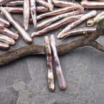 Rare Natural Mauve Pink Purple Long Biwa Stick Pearl Earrings Drilled Genuine Natural Freshwater Pearl Matched Pair