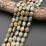 Natural Green Red Creek Jasper 13mm 16mm Oval Beads Earthy Green Brown 15.5" Strand