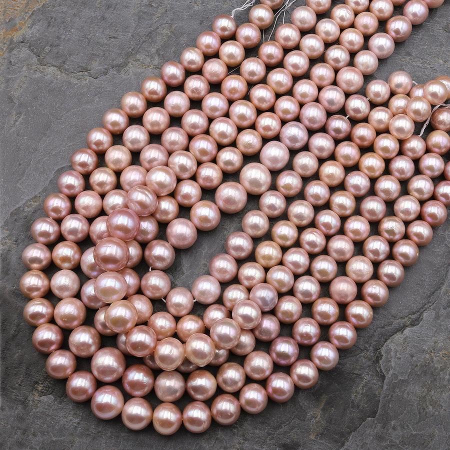AAA Large Real Mauve Pink Edison Freshwater Pearl 12mm Round Iridescent High Quality Pearl 15.5" Strand