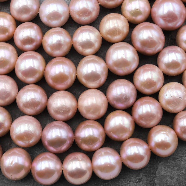 AAA Large Real Mauve Pink Edison Freshwater Pearl 12mm Round Iridescent High Quality Pearl 15.5" Strand