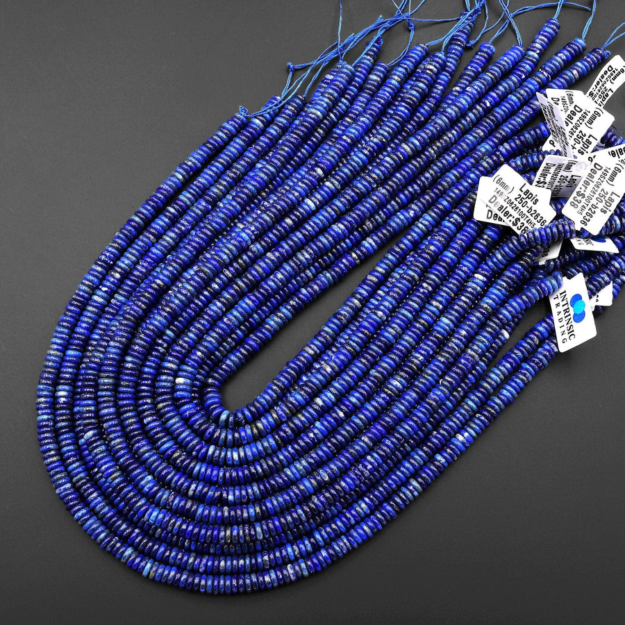 Natural Blue Lapis Lazuli Beads Smooth Thin Rondelle Beads 6mm 15.5" Strand