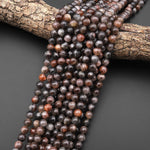 Rare Natural Red Black Sunstone 4mm 5mm 6mm 8mm 9mm 10mm 12mm Round Beads 15.5" Strand