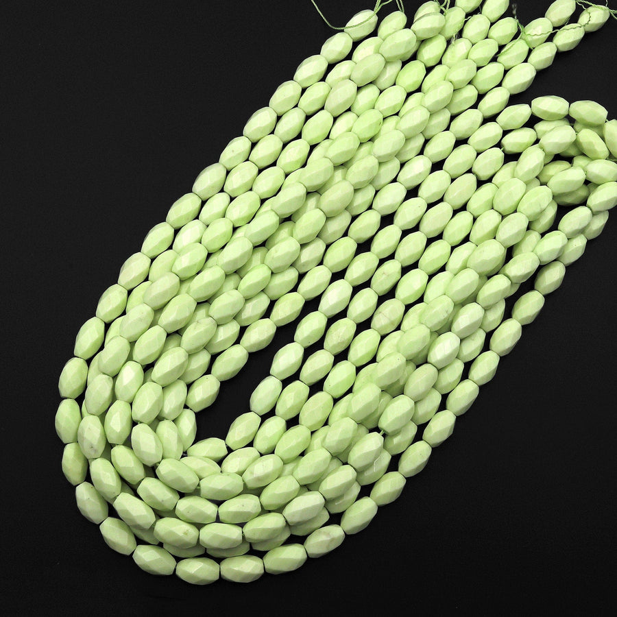 Natural Lemon Chrysoprase Faceted Twisted Tube Beads Vetically Drilled Natural Light Yellow Green Gemstone 15.5" Strand